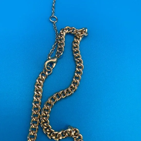 Gold Tone Jewelry Lot Curb Chain Necklace Large Flat Hoop Earrings Enamel Brooch - Picture 9 of 9